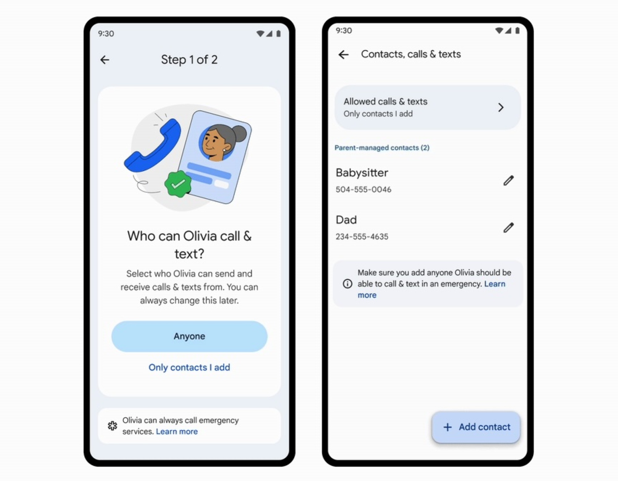 Contacts approuvés par les parents de Google