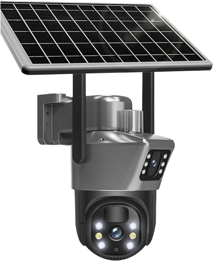 8MP 4K caméra solaire extérieure 4G SIM caméra de Surveillance sans fil avec panneau solaire double lentille PTZ IP Cam Protection de sécurité pour la sécurité à domicile(8MP WiFi Add 128G)