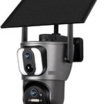 KUMIAN Surveillance Camera, 4MP UHD Dual Screen Solar Link Outdoor Camera 4G Dual Detection PIR Human Tracking Automatic Solar Security Camera,Indoor and Outdoor (4MP WiFi Add 64G)
