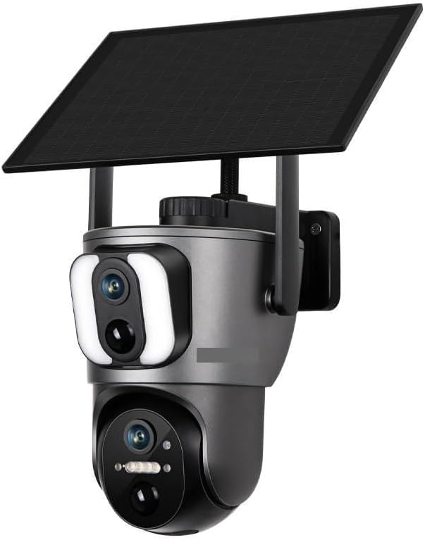 KUMIAN Surveillance Camera, 4MP UHD Dual Screen Solar Link Outdoor Camera 4G Dual Detection PIR Human Tracking Automatic Solar Security Camera,Indoor and Outdoor (4MP WiFi Add 64G)