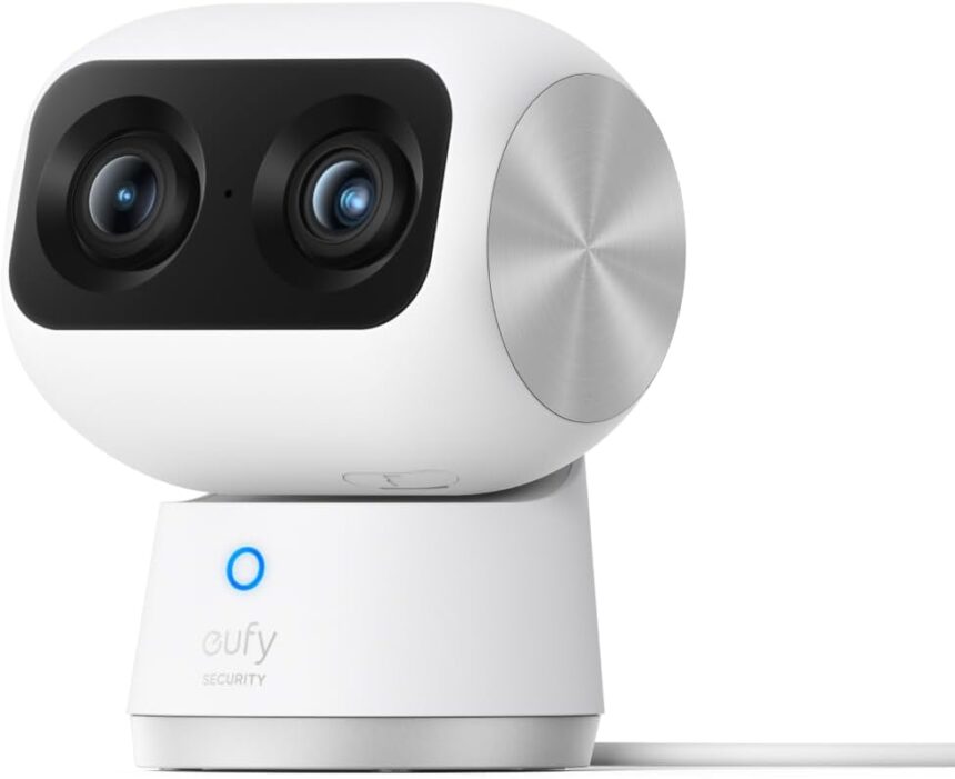 eufy Security Indoor Cam S350 Dual Lens Camera 4K UHD Surveillance Camera with 8× Zoom and 360° Rotation/Tilt, Ideal for Baby Monitor/Pet Camera/Security