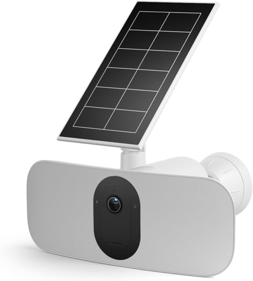 Arlo Floodlight Wireless WiFi Surveillance Camera with Projector + Solar Panel, 2K HDR, Motion Detection, Two-Way Audio, Night Vision, Siren, Secure Trial Included