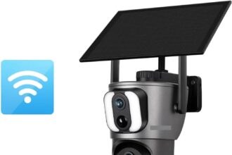 Wide Angle Security Camera, 2K Dual Screen Solar Camera, WiFi, Outdoor Sim, 4G, Dual PIR Detection Humam, Auto Tracking, Smart Link Security Cameras with a Design