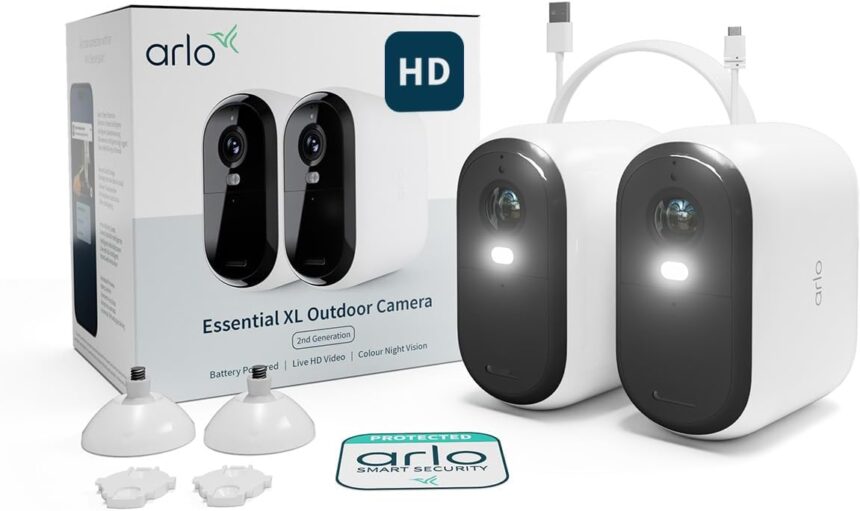 Arlo Essential 2 HD XL, Wireless Outdoor WiFi Surveillance Camera, 24 Months Battery Life, Colour Night Vision, Siren and Two-Way Audio, Arlo Secure Test Included, 2 White Cameras