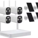 4MP Solar Powered Outdoor Security Camera Kit with 4 Cameras, 4 Channel WiFi Wireless NVR System with Color Night Vision, Two-Way Audio