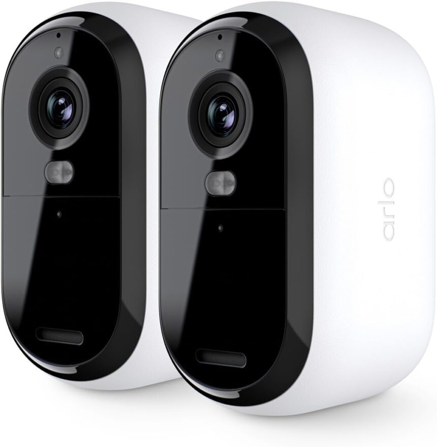 Arlo Essential 2 2K Wireless Outdoor WiFi Surveillance Camera, 6 Months Battery Life, Colour Night Vision, Siren and Two-Way Audio, Arlo Secure Trial Included, 2 White Cameras