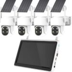 AKAVIG 4MP Solar Energy Security Camera System with NVR Monitor, Wireless WiFi Solar Surveillance Cameras Kit for Outdoor with Two-Way Audio, Color Night Vision