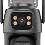 Outdoor Wireless Solar Security Camera 9MP 4K HD WiFi Outdoor IP Camera 8x Zoom Three Lens Dual Screen PTZ Camera Auto Tracking Home Security CCTV Surveillance 4MP Cam for