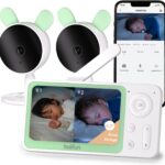 BOIFUN Baby Monitor 2 Cameras 1080P, 4.3 Inch Split Screen Baby Camera, APP and Monitor Control, Motion and Sound Detection, 4X Zoom, Invisible Infrared Night Vision, Zone Alarm