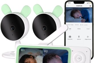 BOIFUN Baby Monitor 2 Cameras 1080P, 4.3 Inch Split Screen Baby Camera, APP and Monitor Control, Motion and Sound Detection, 4X Zoom, Invisible Infrared Night Vision, Zone Alarm