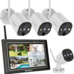SecuFirst 2K Wireless WiFi Surveillance Camera Kit with Monitor, DVR 7 Inch Touch Screen + 4X Camera Babyphone Work Without Internet, AI Motion Detector, Siren, 64 GB SD, Intercom
