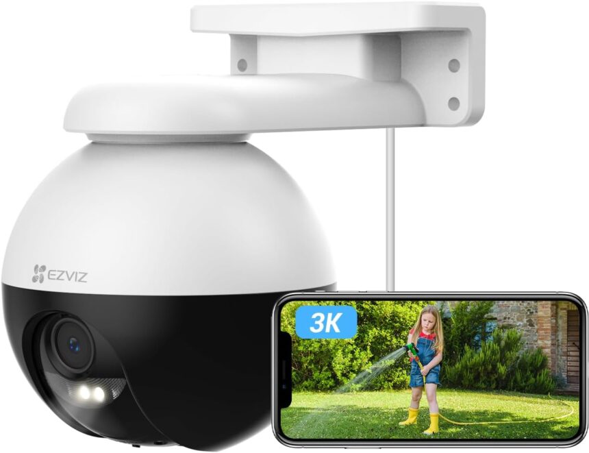 EZVIZ C8W Pro 3K 360° Outdoor WiFi Surveillance Camera with Auto Tracking, Human/Vehicle Shape Detection, Color Night Vision, Two-Way Audio, IP65 Waterproof, Active Defense, H.265