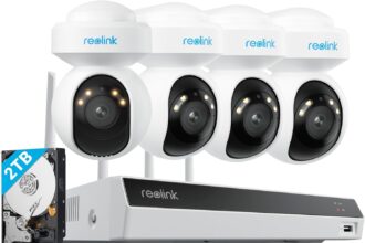 Reolink 4K PT Outdoor WiFi 6 Surveillance Camera Kit, 4 WiFi Cameras with 355° Pan & 50° Incline, Auto Tracking, Intelligent Detection, Night Vision, NVR 12CH WiFi 2TB HDD, RLK12-800WPT4