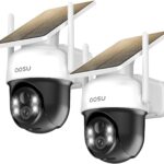 AOSU 2 Packs 2K Wireless WiFi Surveillance Camera Outdoor WiFi Solar Camera, 3MP 360° Panoramic PTZ, Vocture Vision, Light and Sound Alarm, Two-Way Audio