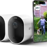 Arlo Pro 5 2K + 2 Mounting Arms, Wireless Outdoor WiFi Surveillance Camera, Long-Lasting Rechargeable Battery, Advanced Colour Night Vision, Secure Test Included, 2 White Cameras