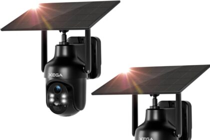 Xega 2 Pieces Wireless Outdoor WiFi Surveillance Camera, 2K 3MP Solar Color Night Vision Camera, HD PTZ IP Camera, PIR Motion Detection, Waterproof IP66, Two-Way Audio, 2.4GHz