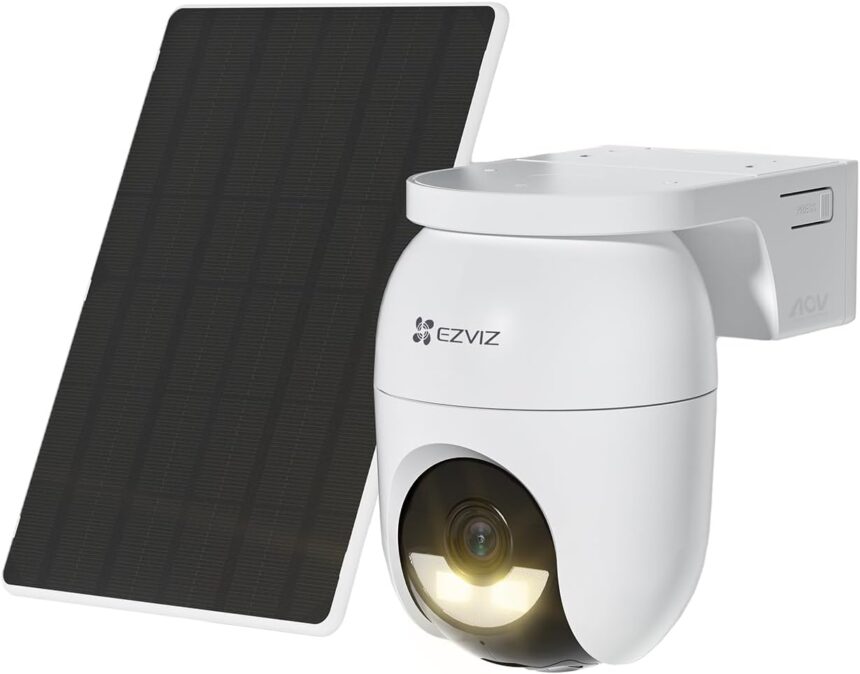 EZVIZ 2K+ Wireless Outdoor Camera with AOV Mode, PT Battery Camera with People and Vehicle Detection, Color Night Vision & Active Defense, WiFi 6, CB8 Lite 4MP+5W Solar Panel