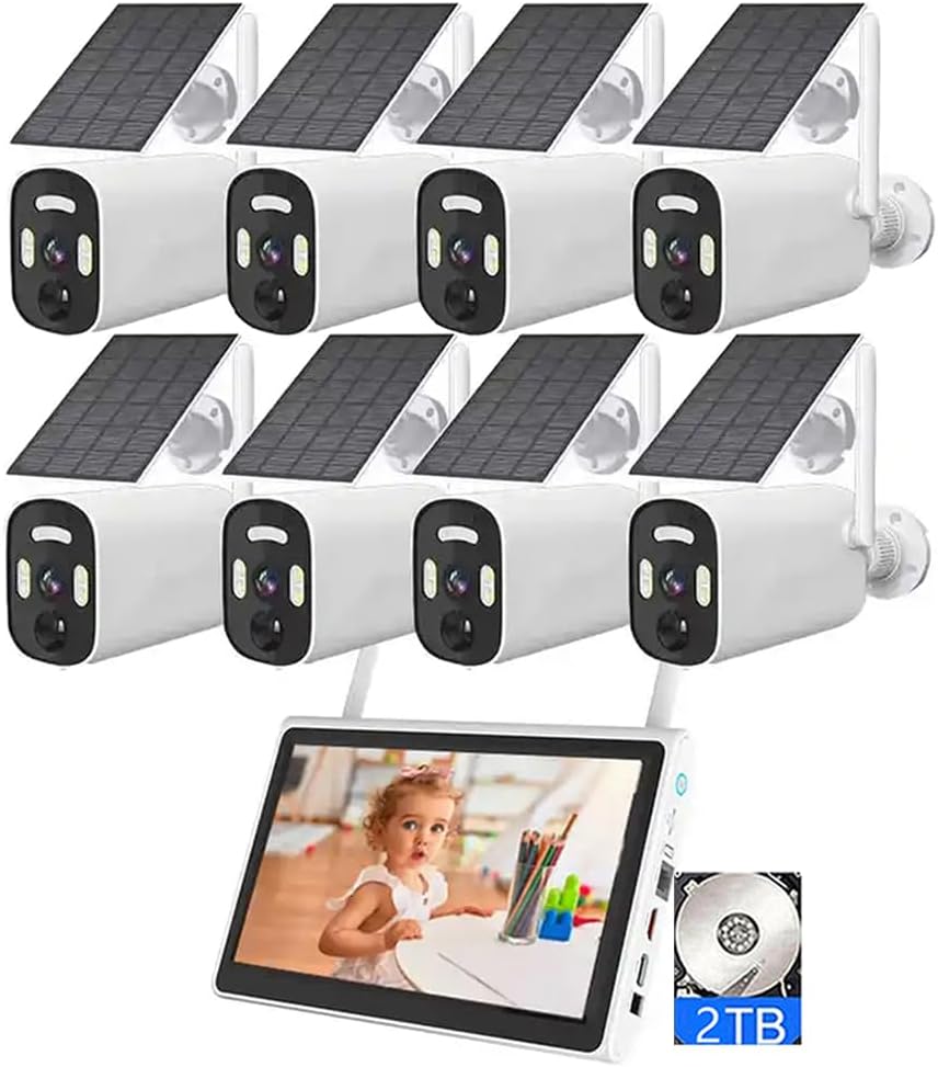 AKAVIG 8 Channel 4MP Solar Security Camera System with Color Night Vision, Two-Way Audio, WiFi Wireless Solar Surveillance Camera Kit with 2TB Hard Drive
