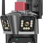 Wide Angle Security Camera, 6K HD Outdoor WiFi IP Camera, 10X Zoom, PTZ, Four Lenses, Three Dual Screen, 5K, 12mp, 16mp, Auto Tracking, CCTV with Amplifi Design