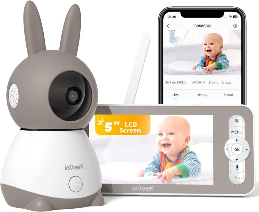ieGeek Top 2K/5 Inch Quality Baby Camera Baby Monitor, PTZ 360° Baby Phone Video Connected Smartphone, Video Phone with Smart Alerts/Night Vision/Automatic Tracking