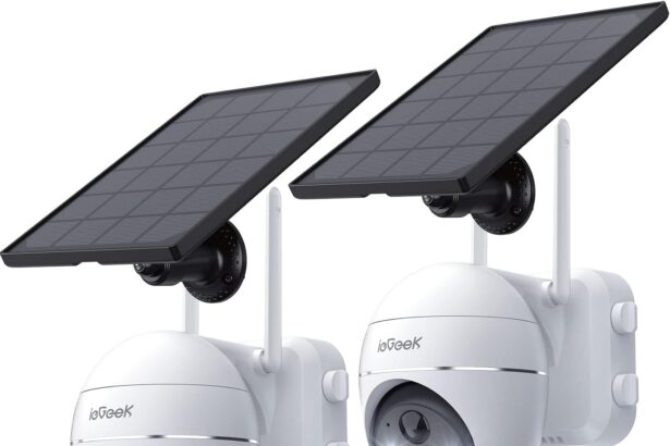 ieGeek 2K Solar Camera, IP Camera Battery, Night Vision, PIR Motion Detection, Alarm Siren, Two-Way Audio, 2 Pieces