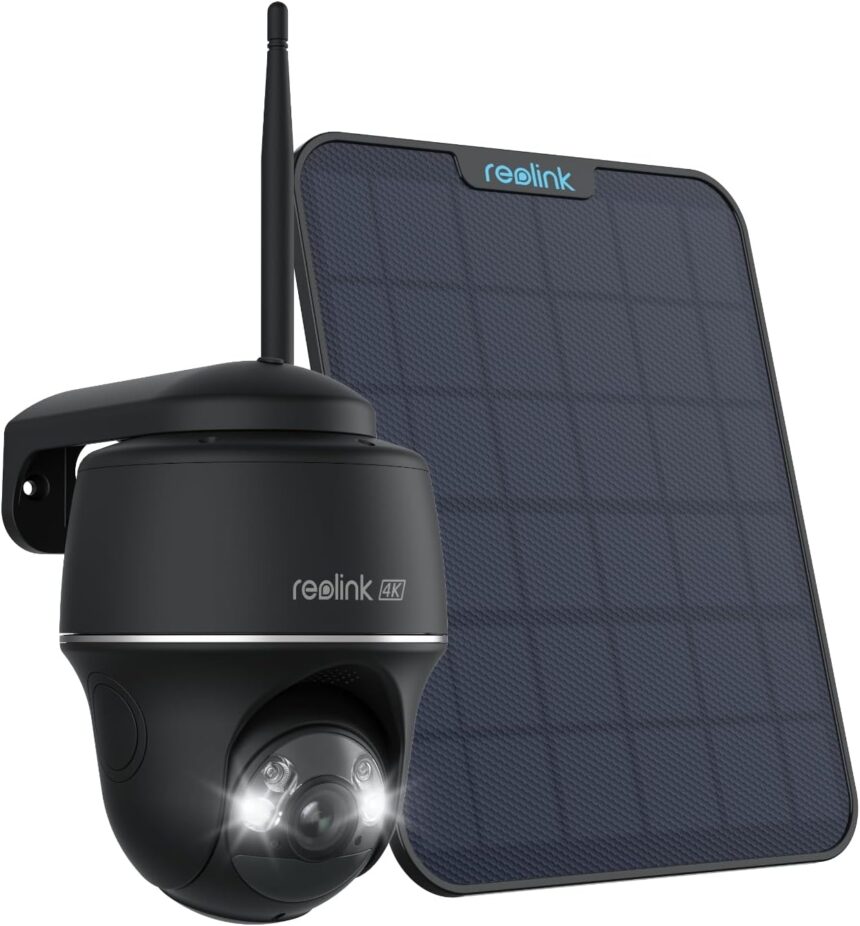 Reolink 4K Wireless WiFi Solar Camera, 355°Pan&Tilt, 2.4/5Ghz WiFi, Night Vision Colour, Compatible with Amazon Alexa, Argus PT Ultra Black+Solar Panel