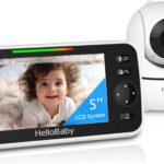 HelloBaby Baby Monitor Camera, 5 Inch Screen 30 Hours Battery, 355° Rotation Baby Video Surveillance Camera, No WiFi, Night Vision, ECO, Temperature, Walkie-Talkie, 8 Lullabies, 305 m Long Range