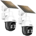 AOSU Outdoor Surveillance Camera with Solar Panel, PTZ, Automatic People Tracking, 2K Night Vision, Light and Sound Alarm, Two-Way Audio, Compatible with Alexa/Google