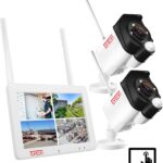 TONTON (PIR Sensor+Audio) 3MP Surveillance Camera Set 7 Inch WiFi Touch Screen Monitor NVR with 2X Home Security Camera 2 Way Audio, 30M Night Vision, Rechargeable Battery, 32GB