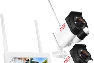 TONTON (PIR Sensor+Audio) 3MP Surveillance Camera Set 7 Inch WiFi Touch Screen Monitor NVR with 2X Home Security Camera 2 Way Audio, 30M Night Vision, Rechargeable Battery, 32GB