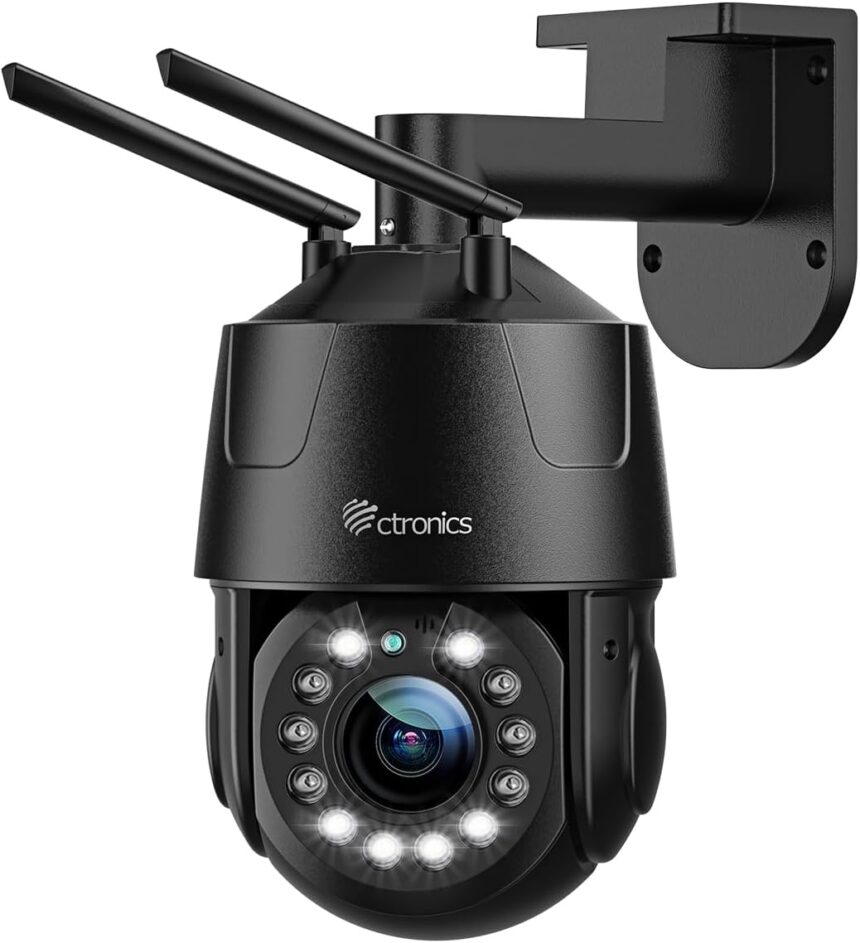 Ctronics 4K 8MP 5X Optical Zoom Camera Surveillance WiFi Outdoor, 2.4/5GHz WiFi IP Camera Detection Human/Vehicle/Animal Tracking Auto Night Vision Color 50m Two-Way Audio PTZ Metal