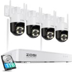 ZOSI 5MP WiFi 6 Surveillance Camera Kit, 360° PT Camera for Outdoor, Person and Vehicle Detection, Two-Way Audio, Sound and Light Alarm, Night Vision Colour