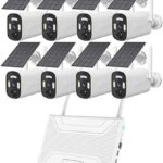 8 Channel Solar Powered Security Camera System with Color Night Vision, Motion Detection, 4MP Wireless Solar Surveillance Kit with 8 Cameras