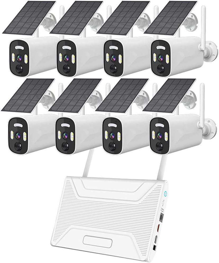 8 Channel Solar Powered Security Camera System with Color Night Vision, Motion Detection, 4MP Wireless Solar Surveillance Kit with 8 Cameras