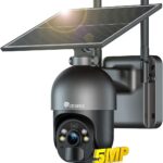 Ctronics 5MP Outdoor Wireless Surveillance Camera, 6W Solar Panel, Sound & Light Alarm, Remote Control PC/Phone, FTP, Color Night Vision, Human Detection