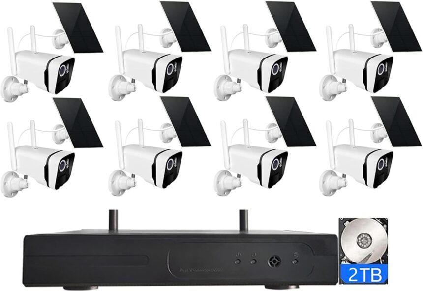 XNASU 4MP Solar Power Wireless WiFi Security Camera System with 2T Hard Drive, Waterproof Solar Surveillance NVR Kit with Two Way Audio, Color Night Vision