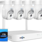 【5MP PTZ + 10CH NVR】 Hiseeu Outdoor WiFi Surveillance Camera Video Kit with 1TB HDD, Night Vision, Colour Night Vision, Human Detection, Sound Alarm, Remote Access, Wireless, Smartphone