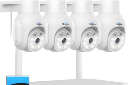 【5MP PTZ + 10CH NVR】 Hiseeu Outdoor WiFi Surveillance Camera Video Kit with 1TB HDD, Night Vision, Colour Night Vision, Human Detection, Sound Alarm, Remote Access, Wireless, Smartphone