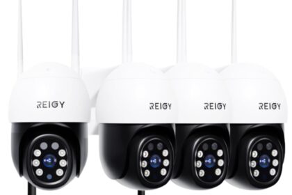 REIGY 5MP Outdoor WiFi Surveillance System with 1TB Hard Disk, Video Surveillance Camera Kit 16CH NVR + 4X 1920P Camera, Two-Way Audio, Colorful Night Vision IP66 Waterproof