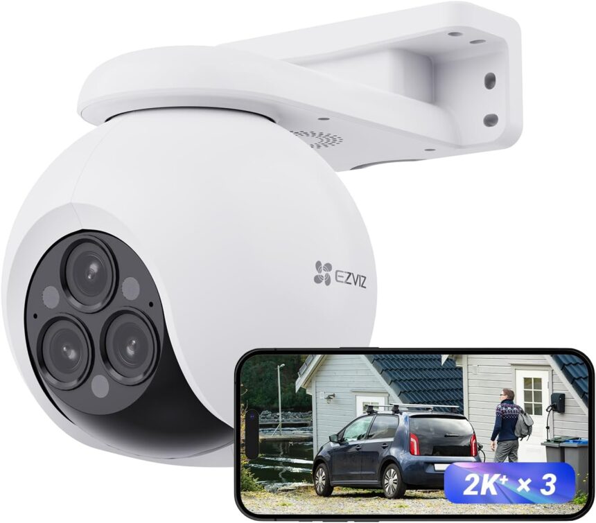 EZVIZ Outdoor WiFi Surveillance Camera with 12x Mixed Zoom 4MP Triple Lenses, Auto Tracking, Human/Vehicle Shape Detection, Color Vision, Two-Way Audio, IP67, H80f