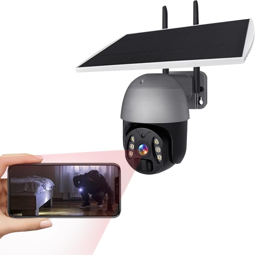 Caméra Solaire extérieure WiFi sans Fil, caméra WiFi sans Fil extérieur | 1080p Cam de sécurité Solaire avec moniteurs | 3 Millions de Pixels Nocturnes moniteurs Audio 2 Voies pour Le Lieu de Travail