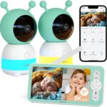 BOIFUN 2K Baby Monitor 2 Cameras, 5" Split Screen, Colorful Night Lights 360° Rotation, Motion Monitoring, Automatic Tracking, Monitor & Smartphone Control, ABS Safety Material