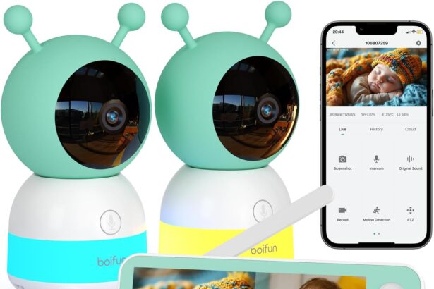 BOIFUN 2K Baby Monitor 2 Cameras, 5" Split Screen, Colorful Night Lights 360° Rotation, Motion Monitoring, Automatic Tracking, Monitor & Smartphone Control, ABS Safety Material