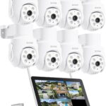 ZOSI 5MP WiFi6 Surveillance Camera Kit with 12 Inch Monitor, 8CH NVR in 8MP with 2TB Built-In HDD, Outdoor IP Camera Pan and Tilt 360° View, Person Detection and Tracking, Two-Way Audio
