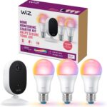 WiZ, WiFi Camera Kit HD Indoor Infrared Motion and Noise Detection SpaceSense Technology + 3 E27 Colour Bulbs Equivalent 60W