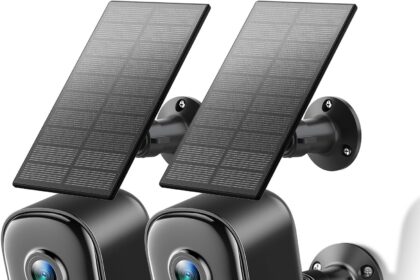 Techage Lot de 2 caméras de surveillance extérieures, WiFi 2K, sans fil, caméra solaire extérieure/intérieure avec détection de mouvement IA, vision nocturne en couleur, conversation bidirectionnelle