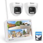 Jennov 5MP WiFi Surveillance Camera Kit with 10 Inch Monitor, 10CH 5MP NVR, 4pcs 5MP WiFi IP Camera with 120° Wide Angle, Night Vision Colour, Human Detection, 24/7 Recording, 500 GB HDD