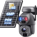 SHIWOJIA Dual Lens Outdoor Solar Camera 4g, 20x Zoom, 2K 6MP Outdoor Wireless Solar Camera, Color Night Vision, Human PIR Detection, IP66