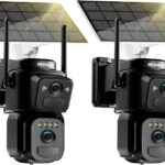 BEZOMIZ 4K Dual Lens Outdoor WiFi Surveillance Camera, 360° PTZ IP Camera, 8MP Human Detection with Solar Panel, Automatic Tracking, Night Vision Color