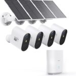 AOSU 3K Wireless WiFi Surveillance Camera Kit, 5MP Solar Security Camera Outdoor Battery Operated with Homebase, 4 Solarcam, Motion Detection, Night Vision Colour